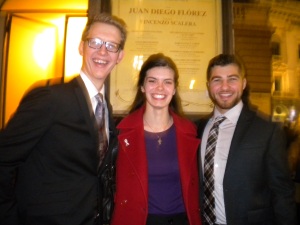 Two other singers in my program (Griffen and Nick) and me, after this performance, feeling all giddy.